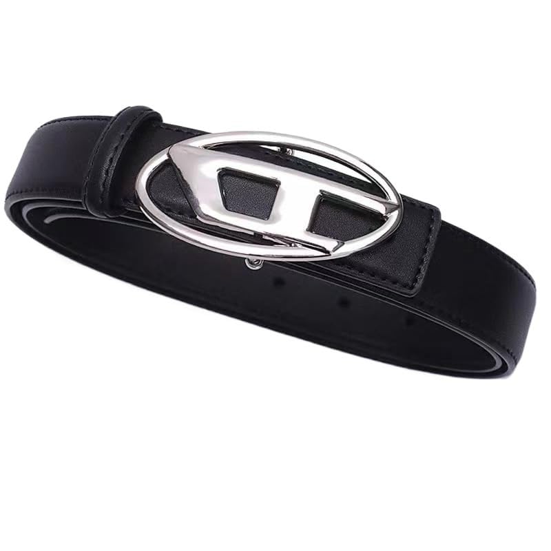 MOLERFO PU Leather Decorative Belt for Women Y2K Retro D Letter Oval Punk Rock Metal Snap Buckle Fashion Jean Waistband