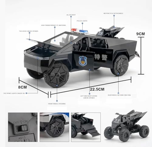 Image of WORSHIPER Model Car Zinc Alloy Pull Back Toy Diecast Toy Cars with Openable Doors, Sound and Light for Kids Boy Girl Gift (1:24 Police Tesla - Black Color)