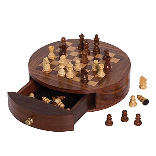 Chehoma - Gioco di scacchi rotondo in legno, 18 x 5 cm