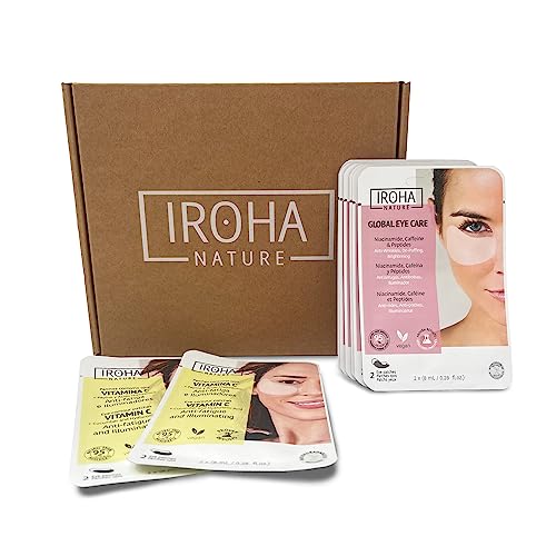 Iroha Nature- Pack 10 Parches para Ojos formato tisú. La solución para acabar con BOLSAS, OJERAS y ARRUGAS del contorno de ojos. 100% Biodegradable, Vegano, Cruetly Free y 95% INGREDIENTES NATURALES.