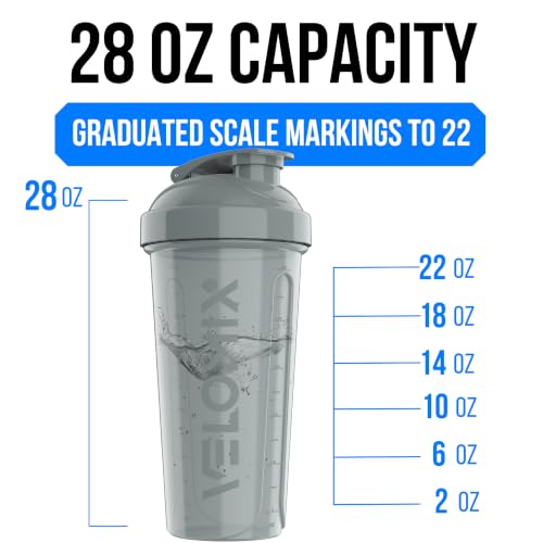 Image of VELOMIX 2 Pack 28oz Protein Shaker Bottle for Protein Mixes (Black /Grey)