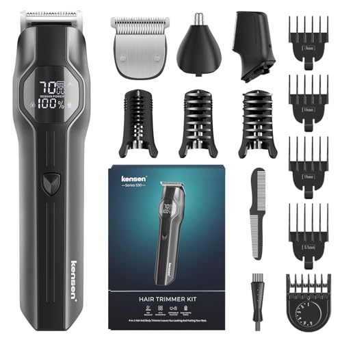 12-in-1 Barttrimmer Herren, Haarschneider, Körperrasierer, Nasenhaarschneider, kensen Bartschneider Herren IPX7 Wasserdicht Bartrasierer 210Min LED-Anzeige USB-C Ganzkörper-Haarpflege 6000/7000RPM
