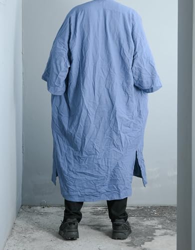 Image of Men's Long Cotton Linen Kimono Cardigan Oversized Noragi Jacket Man Haori Summer Yukata Beach Robe