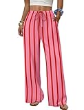 Sampeel Palazzo Pants for Women Flowy Business Casual Outfits Summer Pajama Pants Striped Beach Vacation Clothes Spring Fashion Clothing Vacation Outfits Wide Leg Trousers Pink S