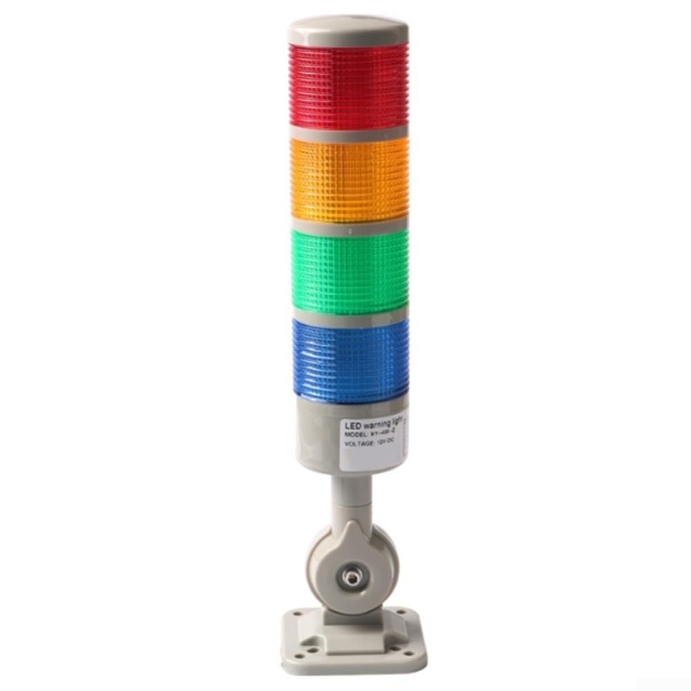 Lampe industrielle à LED, pile de sécurité pour tour de signalisation, colonne lumineuse de 12-24 VDC pour une application industrielle (4 niveaux avec buzzer)