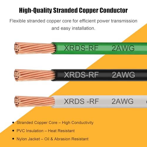 Image of XRDS -RF 2AWG THHN Wire, 50FT Black Stranded Copper Electrical Wire, Nylon Jacket, 600V Rated, Heat & Abrasion Resistant THHN /THWN-2 Cable for Household, Automotive, Solar, RV, Inverter