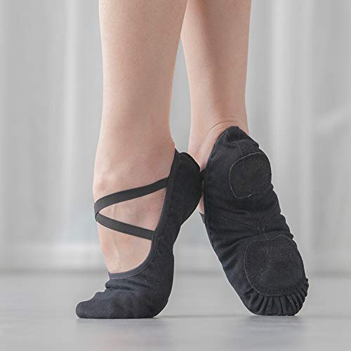 HROYL Ballet Shoes for Toddler Girls/Kids Split-Sole Ballet Dance Shoes,Elastic Fabric,Ballet-TLB3
