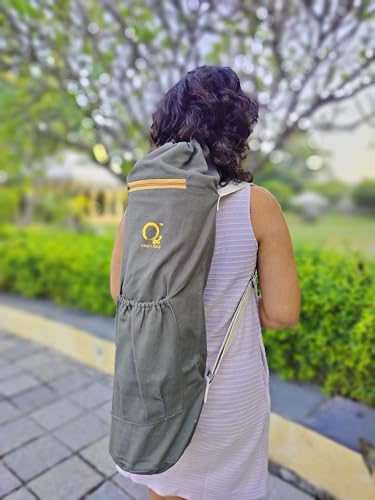 Image of O2 Yoga Mat Bag | Basic Style Cotton Yoga Mat Carry Bag with Adjustable Double Straps | Bottle Holder & Zipper Pocket | Yoga Mat Cover Bag for Women & Men | Fits 2mm-10mm Mats - Greenish Grey