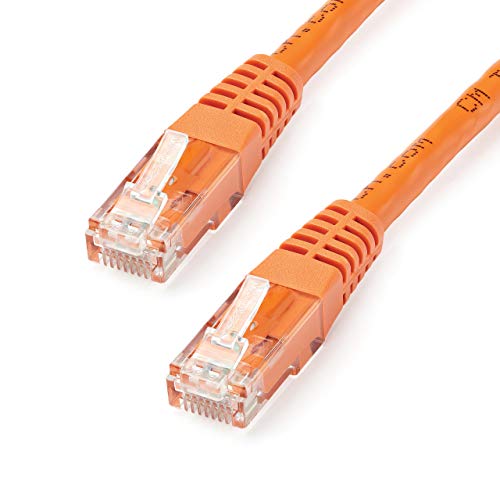 Image of StarTech 15ft CAT6 Ethernet Cable - Orange CAT 6 Gigabit Ethernet Wire -250Mhz 100W PoE RJ45 UTP Molded Network Patch Cord with Strain Relief (C6PATCH15OR) | 250MHz bandwidth, Gold-plated RJ45, Patch Cable, Ethernet Cord, UTP Molded Network, Strain Relief, 10Gbps speeds