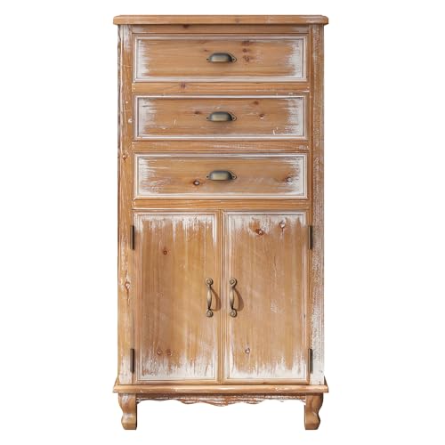 Image of LKTART 55 inch Tall Solid Wood Kitchen Pantry Storage Cabinet with Drawers | Solid Wood Frame;Farmhouse /French Country Narrow Corner Glass Display Cabinet;Narrow Storage Cabinet;Tall Accent Cabinet