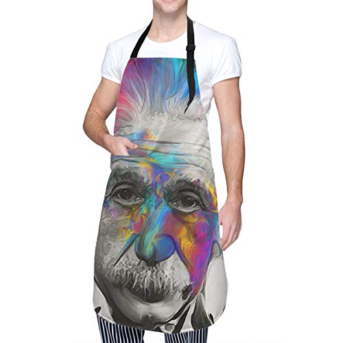 Apron Albert Einstein Art Oil Painting Graffiti Adjustable Neck Aprons Kitchen Durable Waterproof With Pockets for Men Women Cooking Baking Bbq Gardening