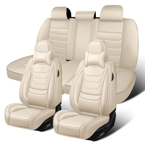 Disence Fit for Land Rover Range Rover 2000-2025 Custom Seat Covers, PU Leather Car Seat Covers, Full Coverage Protection, Thick Cushioning Seat Protectors(Luxury Full Set-Beige)