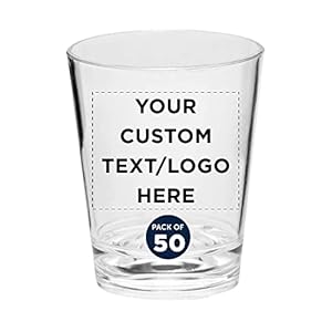 DISCOUNT PROMOS Custom Translucent Plastic Shot Glasses 1.5 oz. Set of 50, Personalized Bulk Pack – Acrylic, Great for Wedding, Party, Birthday, Gifts – Clear