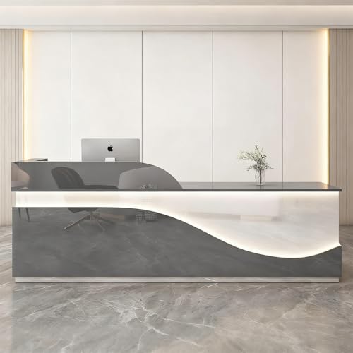 Ddasam レジカウンター 受付カウンター 木製 ロック可能 引出し収納付き 大容量 法人様向け フロントデスク 企業受付 店舗レジ 美容室 アパレルショップ 防塵 配線穴 モダン(280x60x100cm)