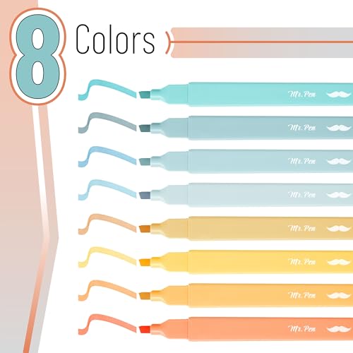 Image of Mr. Pen na aesthetic highlighters, 8 pcs, chisel tip, pastel colors, cute bible highlighters no bleeding