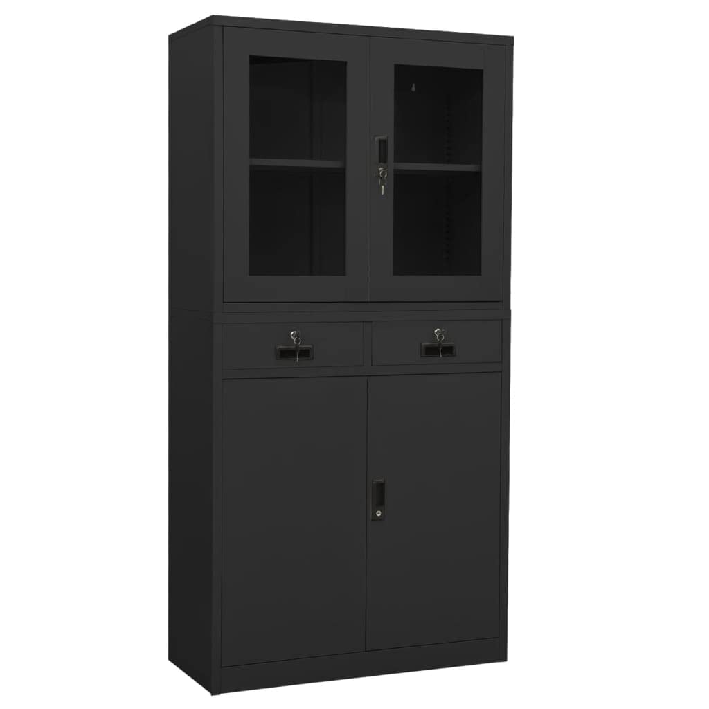 Büroschrank,Freistehender Büroschrank Aktenschrank Metallschrank Lagerschrank Materialschrank,für Unternehmen,Büro,Schule,Anthrazit 90x40x180 cm Stahl gehärtetes Glas