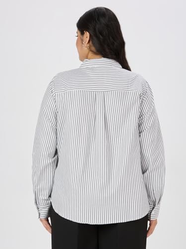 Image of Style Quotient Plus Women Blue and White Stripe Polycotton Regular Formal Shirt