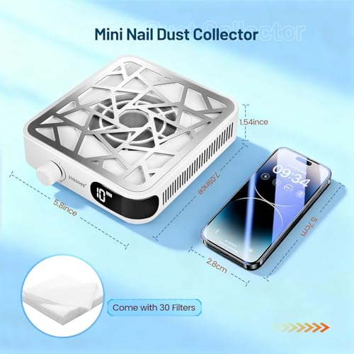 Image of JODSONE Mini 6000RPM Nail Dust Collector with 30 Filters 10-Speed Adjustment Rechargeable Portable Nail Salon Professional Use