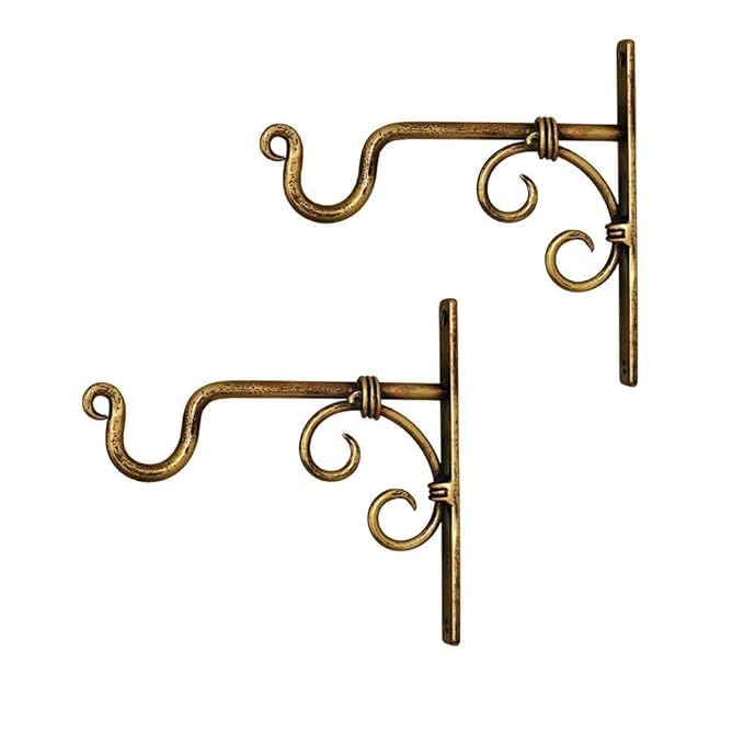 MDSwool Wall Hanging Plant Hook for Planters Lanterns Bird Feeders Wind Chimes Hanging Baskets Ornaments String Lights Indoor Outdoor Balcony Set of 2 (Color: Golden)