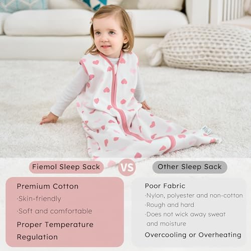 Image of Baby Sleep Sack 12-18 months, 100% Cotton Sleeping Sack for Newborn and Infant, 3 Pack Baby Wearable Blanket for Boy and Girl, 0.5 Tog Lightweight Double Zipper Sleep Bag Pink Heart