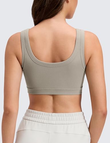 Image of CRZ YOGA Ribbed U Neck Sports Bras | Medium Support, Removable Pads, Casual, Wide Straps, for Women