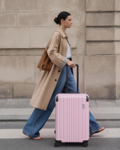 Image of Coolife Luggage, Lightweight and Durable Hardshell, 24 in, Light Pink