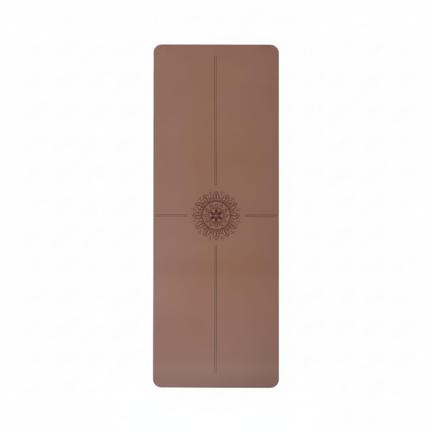 Center Medallion Pattern Exercise Mat Solid Color Alignment Exercise Mat, Coffee, Double Line-picture-11