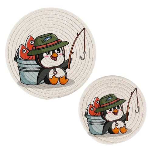 SoreSore 鍋敷き 耐熱 コースター 耐熱皿マット カップコースター ペンギン おもしろ 魚柄 白 ホワイト 可愛い お鍋シート 断熱パッド コットン 滑り止め おしゃれ 丸型 防水 ポットマット コップ敷き お鍋マット 大小2枚セット