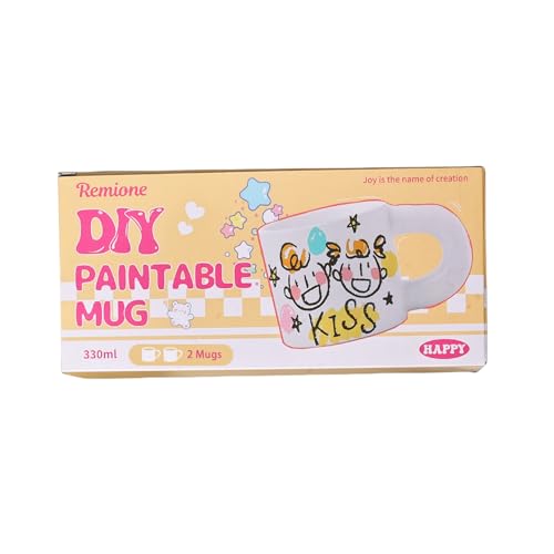 Remione Tazas Para Pintar, Pinta Tu Propia Taza, Pintar Tazas De Ceramica Kit, 12 Pinturas De Cerámica, Pinceles, Mini Paleta, Manual, Kit De Pintura De Tazas Para Adultos y Niños (Mugx2)