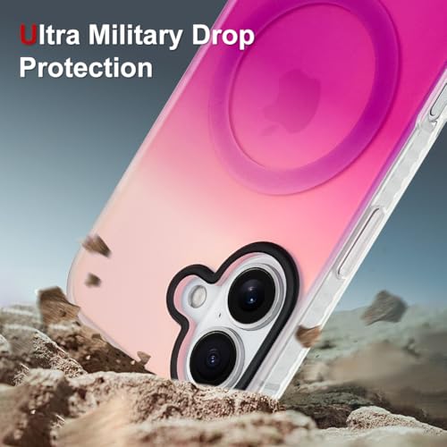 Image of AIGOMARA Magnetic Case for iPhone 17, Compatible with Magsafe, Fluorescent Iridescent Case for Women Girls, Shockproof Translucent Matte Protective Cover 6.3 Inch 2025, Pink Purple