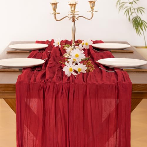 Image of Socomi 10pcs Red Cheesecloth Table Runner Boho Rustic Gauze 120 inch 10FT Cheese Cloth Runner for Wedding Party Baby Shower Birthday Home Decor Holiday Decorations