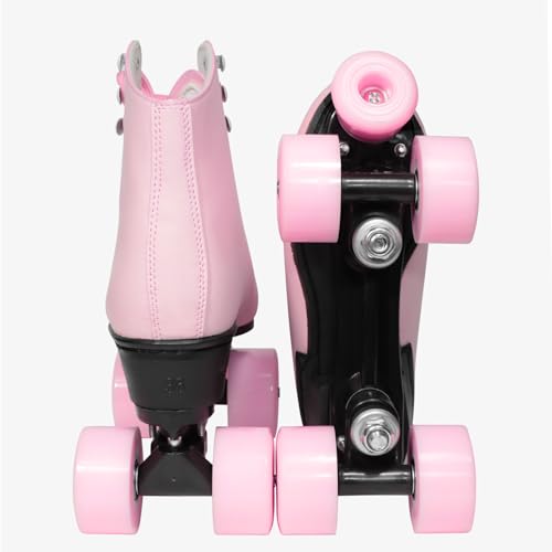 Wiwiy Roller Skates for Women Men, Leather High Top Double-Row Skates Pink, for Beginner Indoor Outdoor Roller Skates(Women\'s 8.5 / Men\'s 7.5) - Thumbnail 3