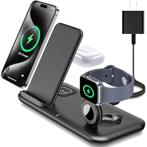 Wireless Charging Station,3 in 1 Wireless Charging Stand Made for Apple Watch Ultra 9 8 7 6 SE 5 4 3,Fast Wireless Charger Made for iPhone 15/Plus/Pro Max/14/13/12/11,for AirPods Pro 2(with Adapter) Cover