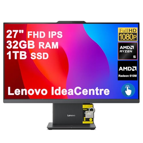 Image of Lenovo IdeaCentre AIO Desktop 27 inch FHD Touchscreen (99% sRGB) AMD 6-core AMD Ryzen 5 7535HS 32GB RAM 1TB SSD Type-C Harman Speaker Wi-Fi6 5MP Camera Win11 ICP Hub