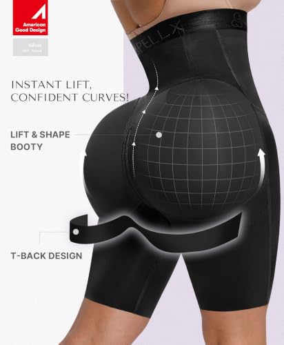 Image of SHAPELLX High Waist Butt Lifting Tummy Control Shapewear Shorts | Under dress shorts,15-inch crotch zipper, breathable stretch fabric, anti-roll support,easy bathroom access, everyday wear