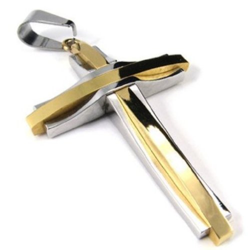 U2U Jewelry Stainless Steel High Polish Surface Cross Necklace Pendant With 2 Chains #TOP2