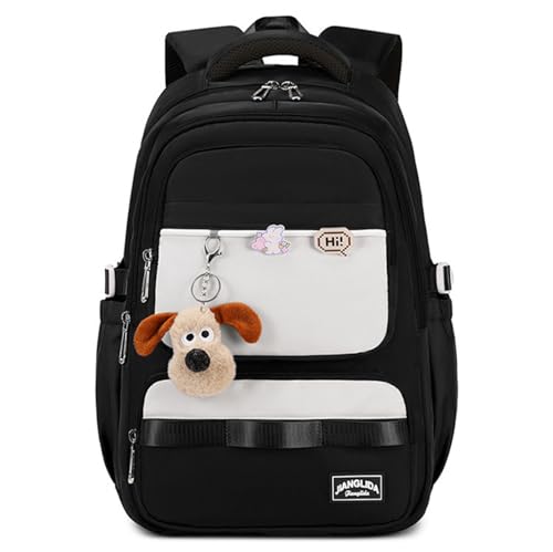 Mochila Impermeável Feminina Escolar Fashion Resistente, Mochila de Grande Capacidade Casual Versátil e Leve para Adequada Estudantes Universitários, Ensino Médio (Preta)