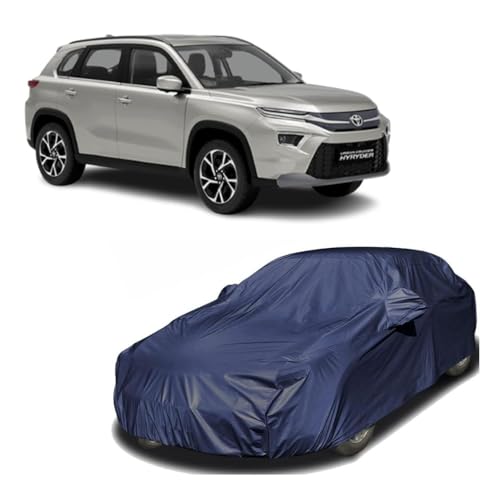Image of Car Body Cover Compatible with Toyota Urban Cruiser Hyryder | Water, Dust & UV Protection | Mirror Pockets | Elastic Grip | Triple Stitch Hyryder Car Cover (Blue)