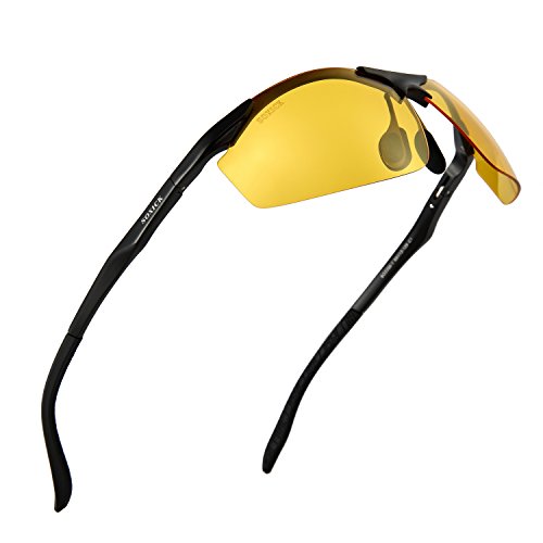 Soxick Night Driving Glasses Anti Glare Yellow Polarized Lenses Matte Black Magnalium Frame Semi-Rimless