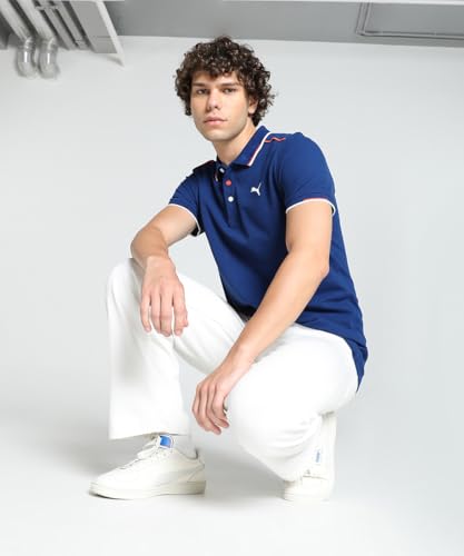 Image of Puma Men Tipped Collar Pure Cotton Regular Fit Polo Shirt