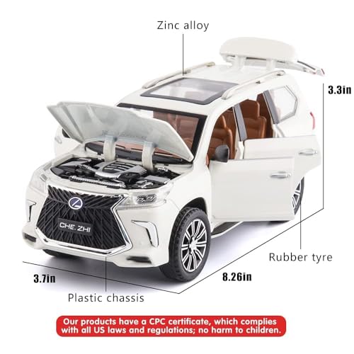 Image of Invite Enterprise Exclusive Alloy Metal Pull Back Die-Cast Car 1:24 Big Lexus Lx570 Diecast Metal Pullback Toy Car With Openable Doors, Light Music Boys Gifts Toys For Kids(1:24 Lx570 - White)