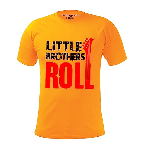 Image of Hangout Hub Boy's Girl's Round Neck T-Shirt Big Brother Little Sister Rock and Roll Printed-Yellow Color-Family Sibling Kids Combo Tees