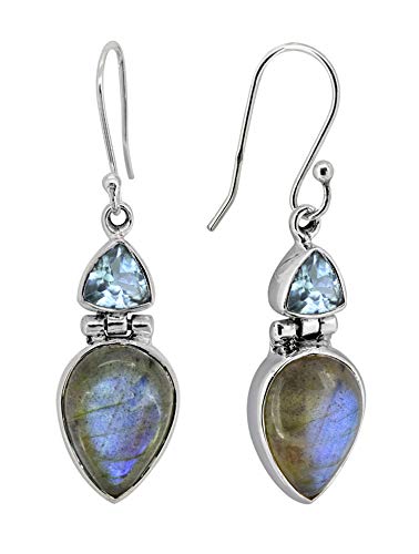 Yotreasure 1.65" Labradorite Blue Topaz Sterling Silver Dangle Earrings #TOP3