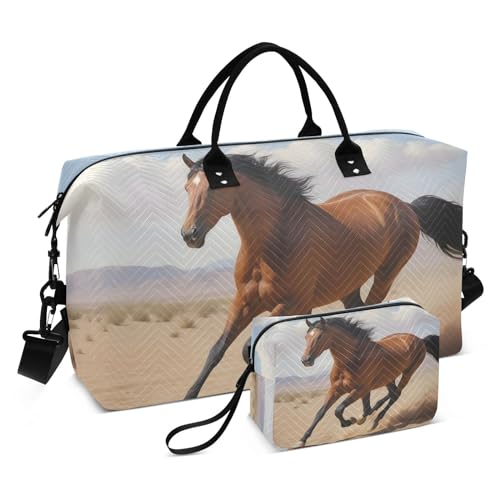 Large Travel Duffel Bag, Horse Racing Sports Tote Gym Bag, Shoulder Weekender Overnight Bag for Women Men, Carry On Luggage with Toiletry Bags