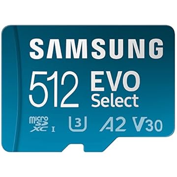 Cartão de memória microSDXC 512GB Samsung EVO Select (UHS-I, U3, A2, V30 c/ Adaptador) - MB-ME512KA