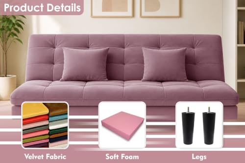 Image of Los Angeles Modern Convertible Futon Sofa Bed, Tufted Upholstered Folding Couch with Adjustable Backrest, Space Saving Sleeper Sofa for Living Room, Apartment, Office, Dorm & Guest Room - Rose Pink