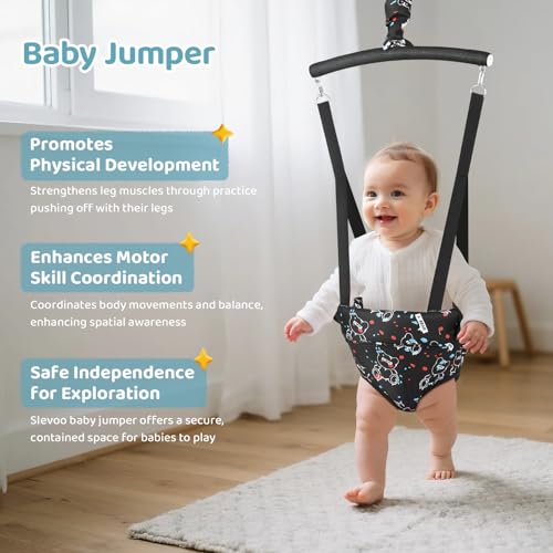 Slevoo Baby Jumper, with Ceiling Hook, Quick-Entry and Space-Saving Portable Infant Jumper for Small Spaces, Quiet Bear