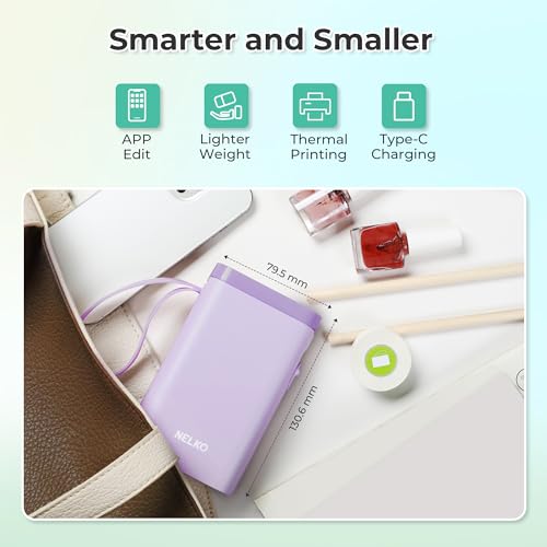 Image of Nelko Label Maker Machine with Tape, P21 Bluetooth Label Printer, Wireless Mini Label Makers with Multiple Templates for School Office Home, Purple