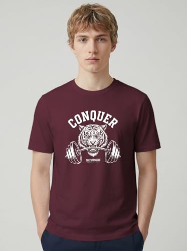 Image of INDISSH T-Shirt for Man | Regular and Plus Size Upto 7XL | Gym Graphic Printed | Round Neck Cotton Fabric Regular fit Casual T-Shirt for man - RNM-Conquer-PAR