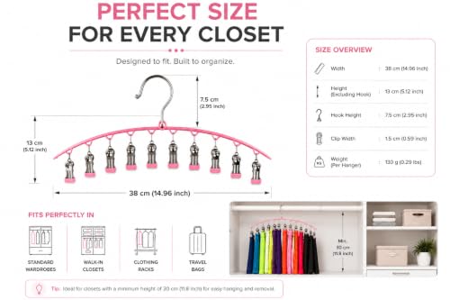 Image of Vastra Leggings Organizer for Closet, Metal Pants Hanger with 10 Rubber Coated Clips, Space Saving Wardrobe Organizer for Leggings, Jeans, Scarves, Dupattas, Towels & Baby Clothes (2, Pink)